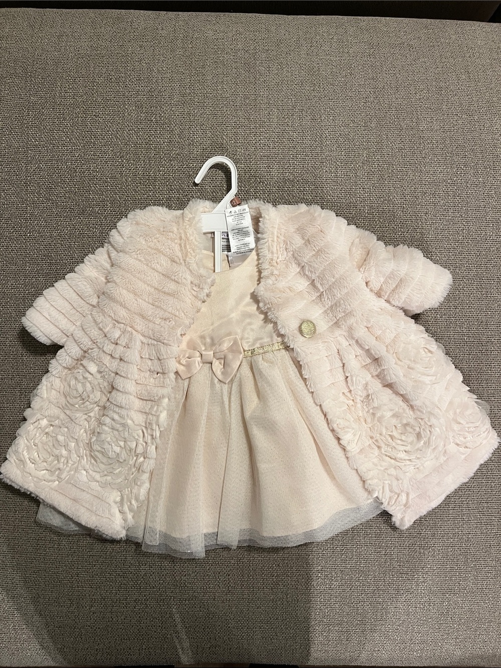 Blueberi Boulevard Pink Cream Faux-Fur Coat and Dress Set